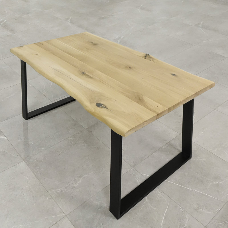 Norman Oak Unfinished Solid Wood Top Metal Base Dining Table, H80 x L200 x W40cm, Unfinished