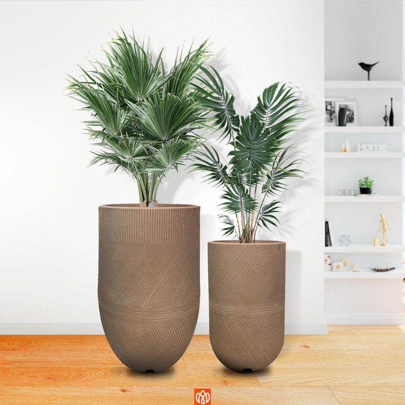 Beige Polyethylene Resin Large Oval Outdoor Planter
