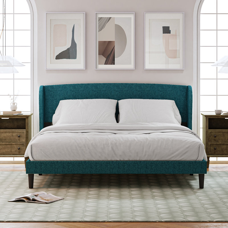 Amati Upholstered Wingback Platform Bed, Full, Turquoise