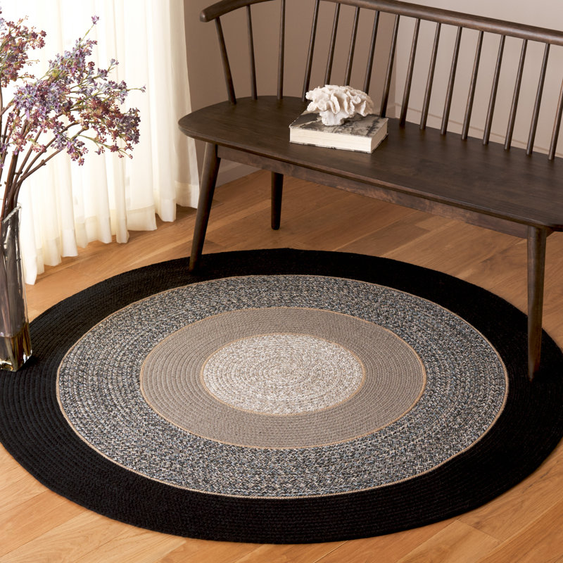 Tapis tressé noir / gris 756, Rond 5 pi