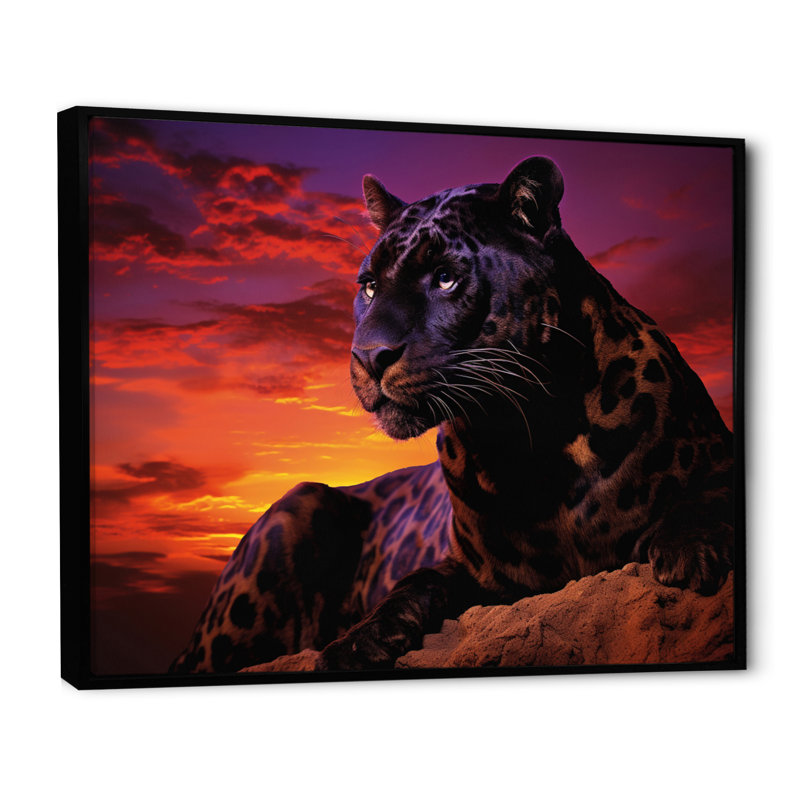 Orange panthère mauve contre l'horizon I, H 30 po x l 40 po x P 1,5 po, Cadre flottant noir