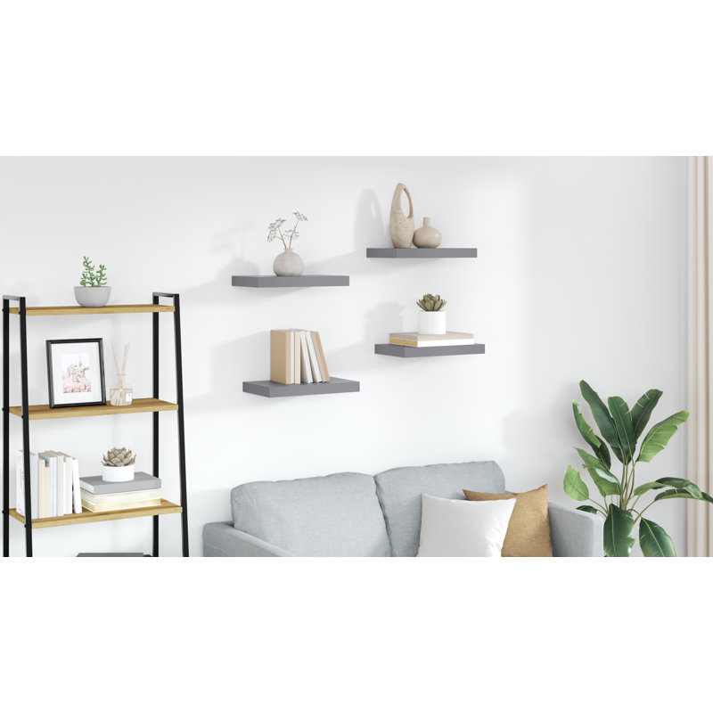 Wall Shelf  Wall Mounted Display Shelf for Photo Frame Set of 4, 1.5" H x 15.7" W x 9.1" D, Gray