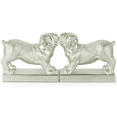 Set Of 2 Silver Bulldog Bookends