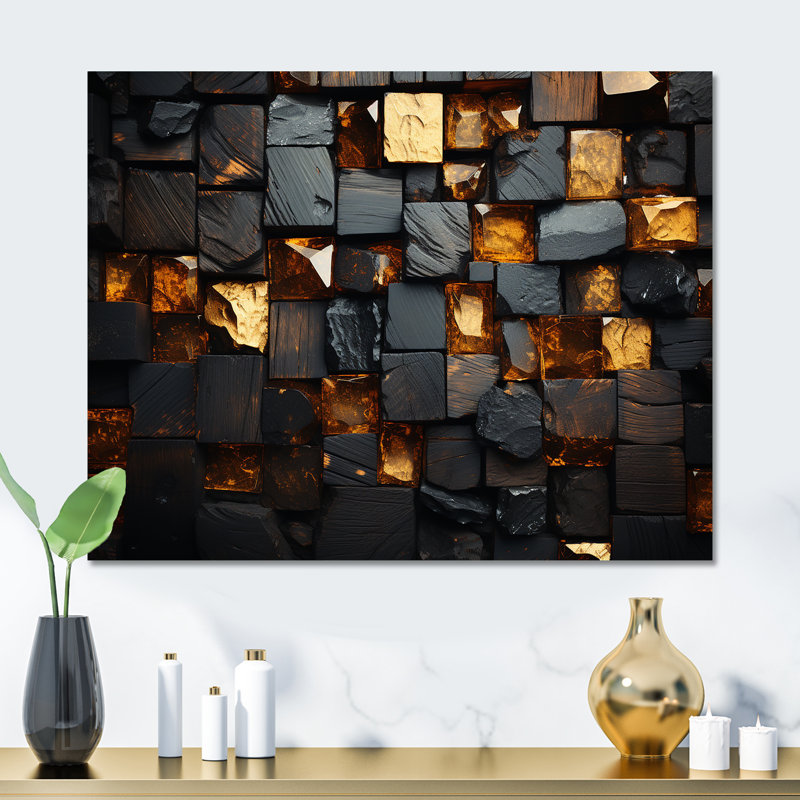 Cubes dorés abstraits géométriques abstraits III - art mural géométrique en métal MT137402, H 30 po x l 40 po x P 1,5 po