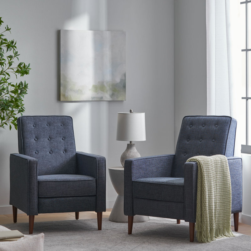 Dark Blue Microfiber Mid-Century Modern Recliner Set