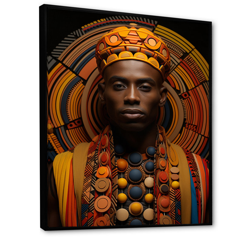 Jeimis tribal africain à motifs III, H 32 po x l 24 po x P 1 po, Cadre flottant noir