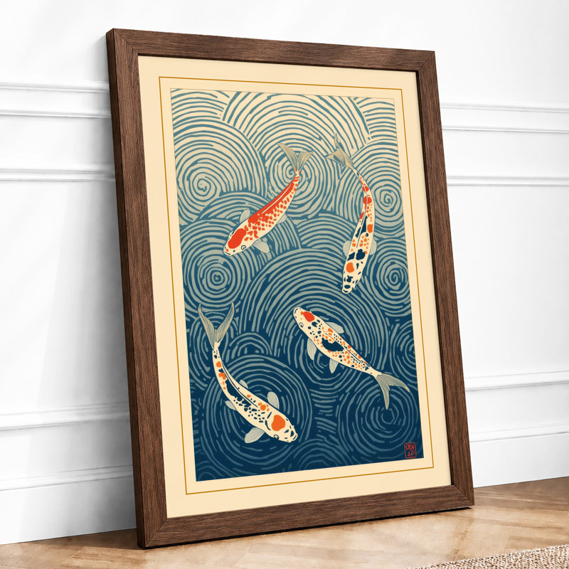 Koi in Ripples Japandi - Framed Print, Walnut, A1 - 84.1 x 59.4 cm