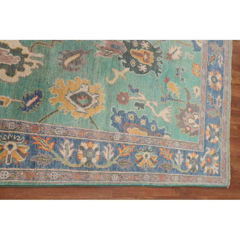 Tapis décoratif turquoise et vert Kazak