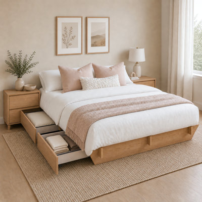 Lit plateforme minimaliste avec tiroirs de rangement Mortise-and-Tenon