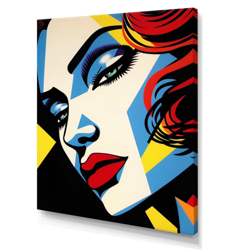 Portrait de femme rétro Pop Art I, H 44 po x l 34 po x P 1,5 po, Encadrement doré