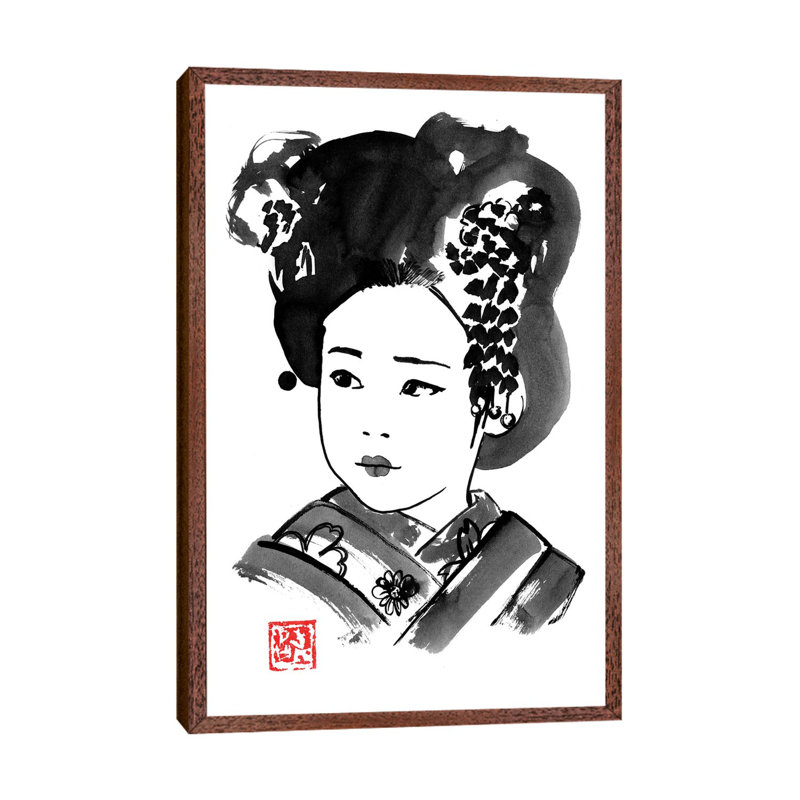Petite Japonaise 1 Piece Painting on Canvas, 152.5 cm H x 101.5 cm W, Classic Brown Wood Framed