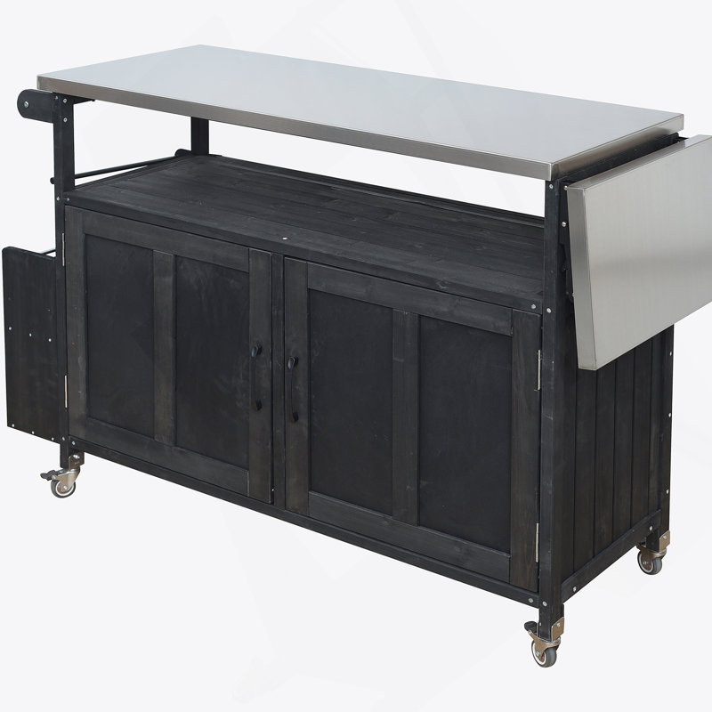 Foldable Outdoor Kitchen Island With Lockable Wheels, Storage Cabinet, And Towel Rack For Efficient Patio Cooking, Black