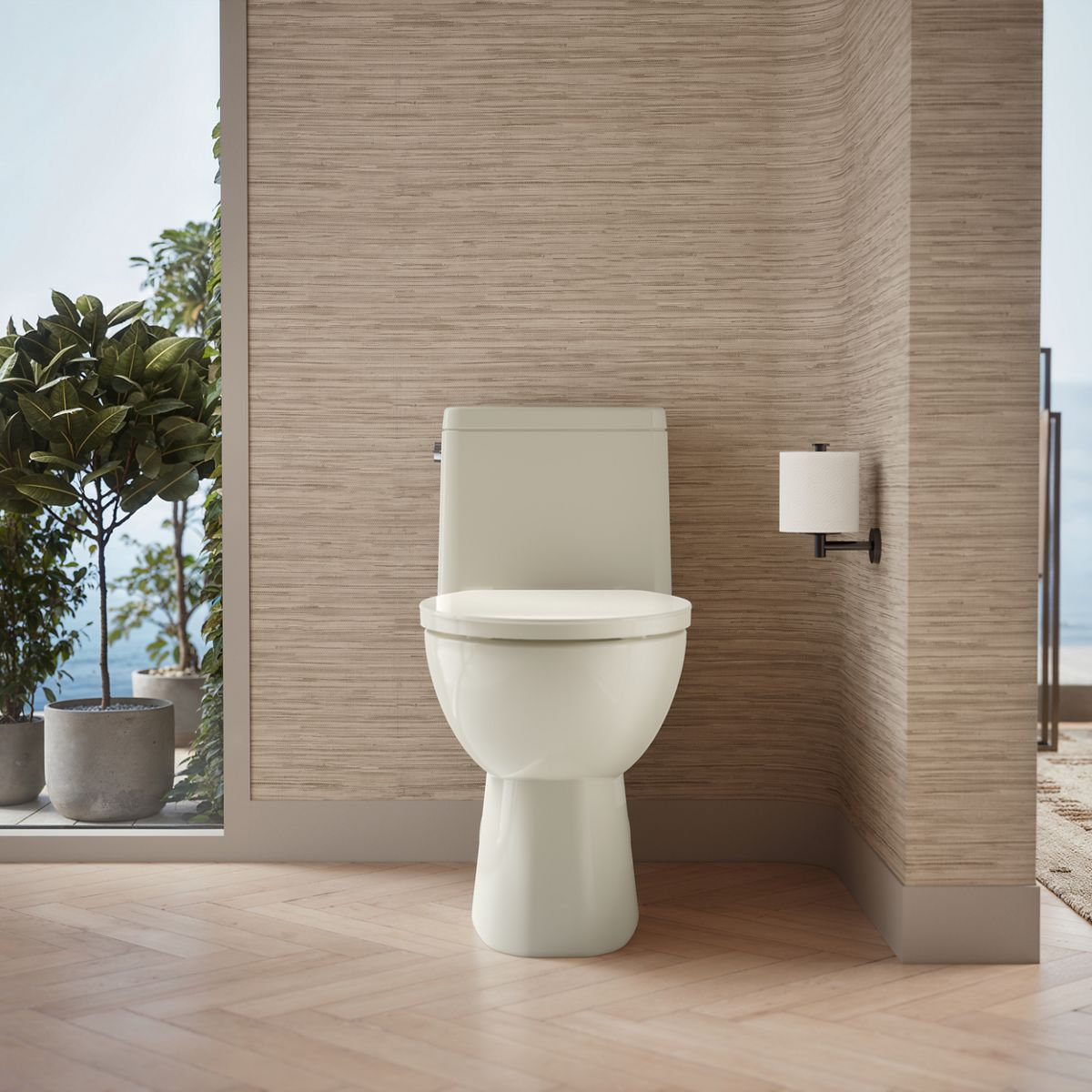 Reach 1.28 GPF Elongated Toilet, Biscuit