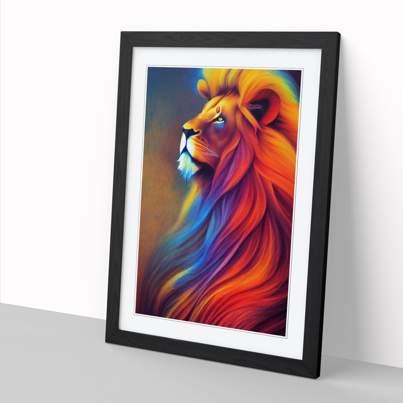 Lion Impressionism - Picture Frame Print, Black, 64cm H x 46cm W x 2cm D