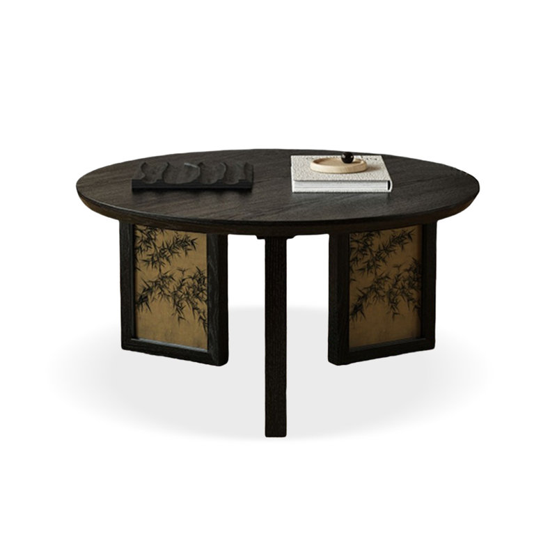 31.5" Black Solid Wood Round Coffee Table