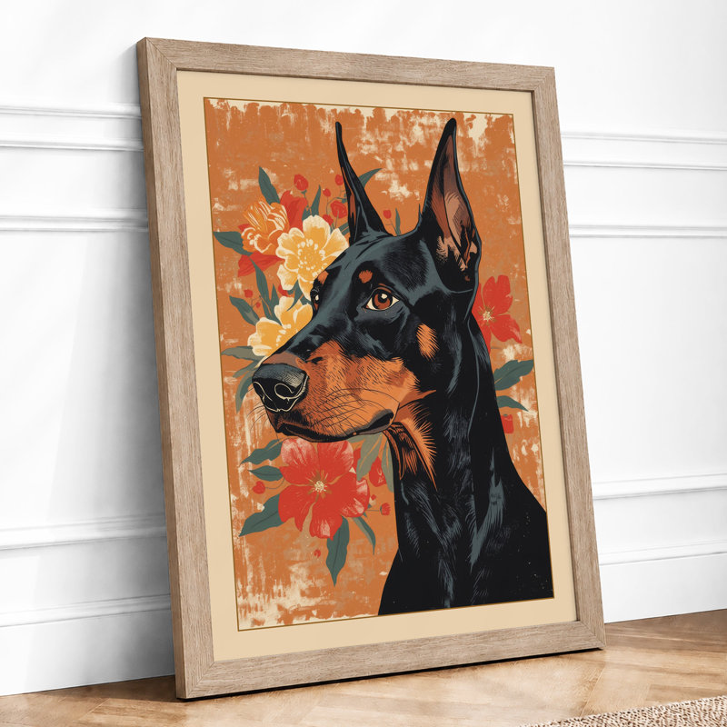 Folk Portrait with Blooms Boho - Framed Print, A4 - 29.7 x 21.0 cm, Oak
