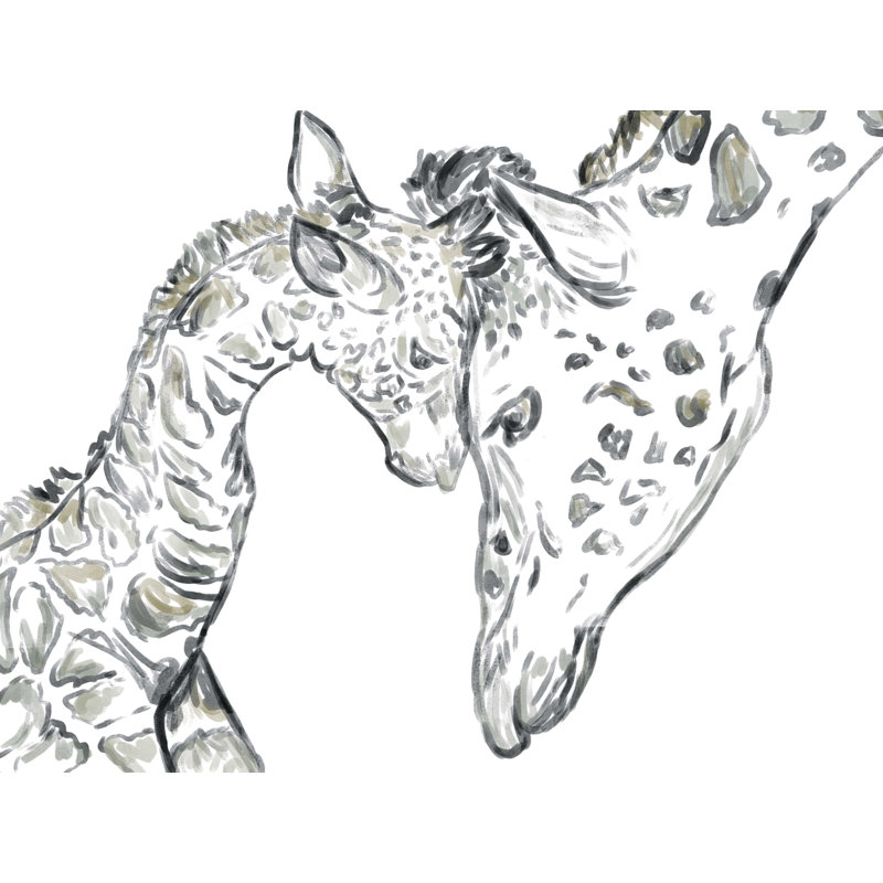 Croquis de maman et bébé girafe, H 36 po x l 48 po