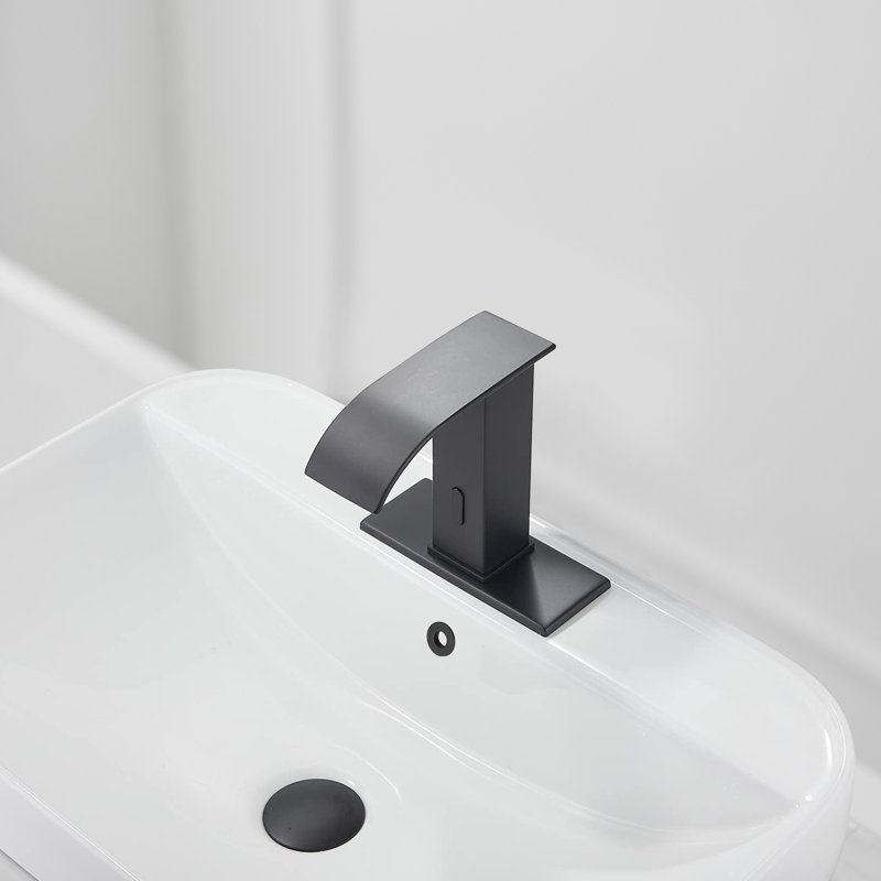 Automatic Sensor Touchless Single Hole Low Arc Bathroom Faucet Sensor Deck Mount With Drain Kit, Matte Black