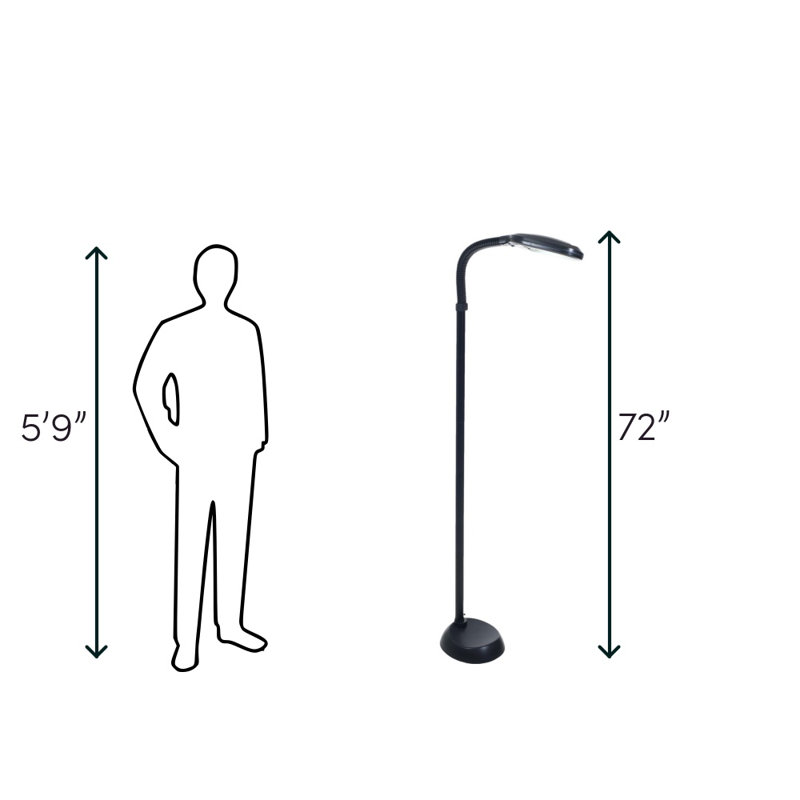 Palmer Square 72" Task/Reading Floor Lamp, Full Spectrum Natural Sunlight Lamp with Bendable Neck, White