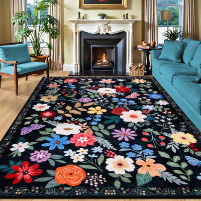 Carpettes pour le salon: tapis lavable tapis moelleux antidérapant à motif floral antidérapant pour plancher intérieur tapis minces pour chambre à coucher, salle à manger, ferme, chambre de bébé, bureau à domicile