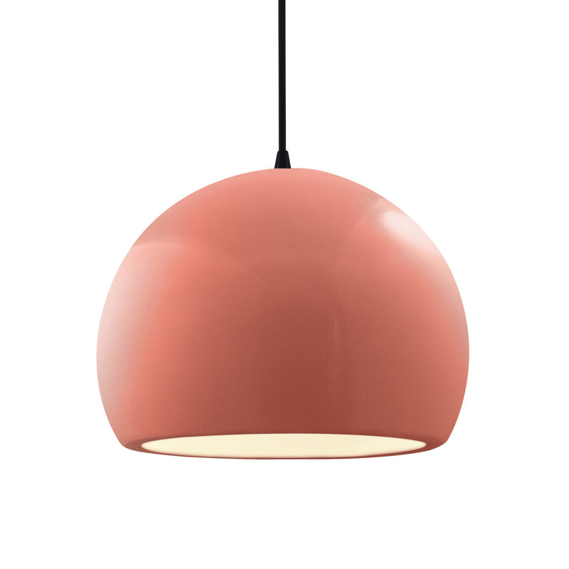 Luminaire suspendu à 1 lumière Aschwin, H 9,25 po x l 12,25 po x P 12,25 po, Rosé brillant, Noir mat