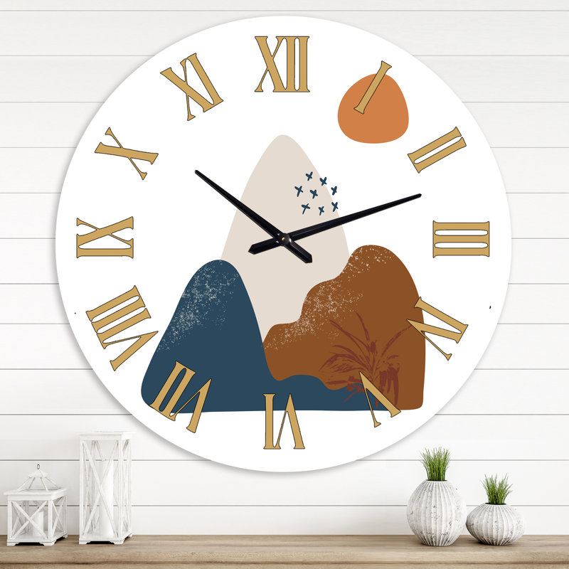 Fleurs abstraites sur formes minimalistes VI - Horloge murale moderne, Extra Small