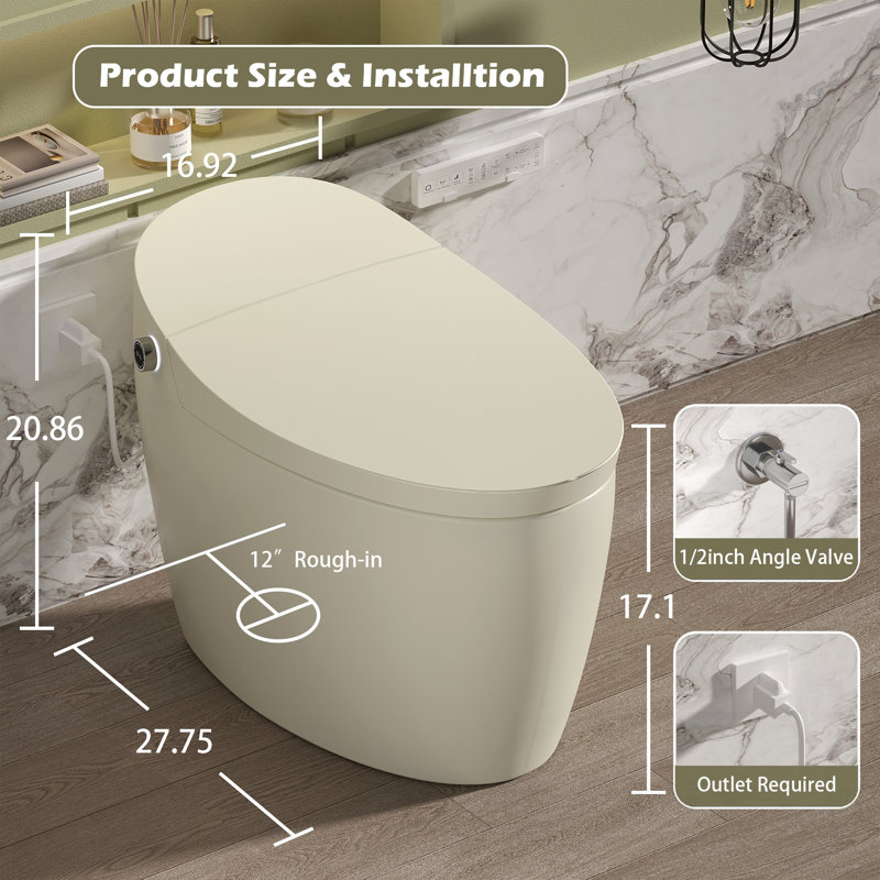 Toilette intelligente avec bidet, siège chauffant, ouverture / fermeture automatique, eau chaude, sécheuse, veilleuse et chasse d'eau automatique