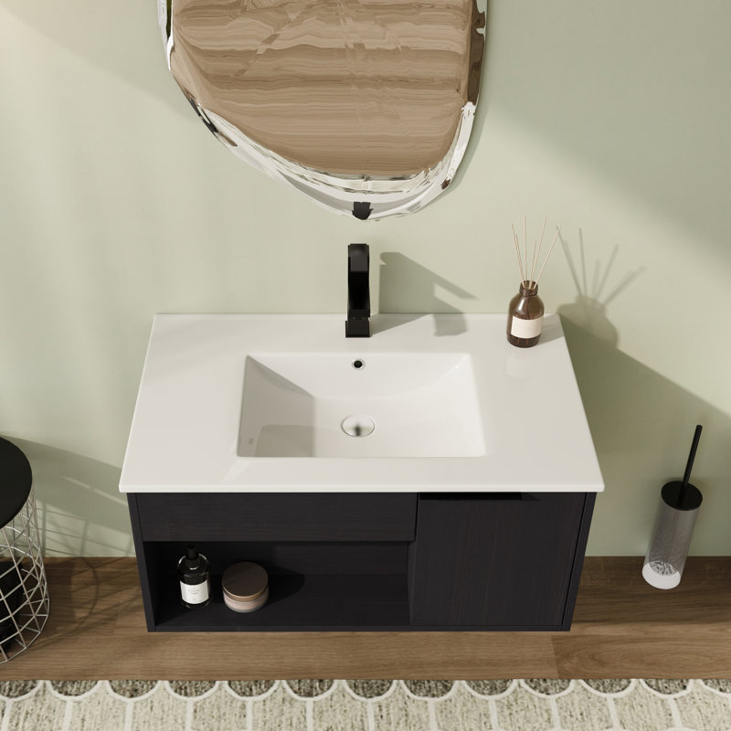 Meuble-lavabo mural simple 30 po avec comptoir en céramique, 30"