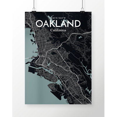 « oakland city map », reproduction d’impression sur affiche en minuit