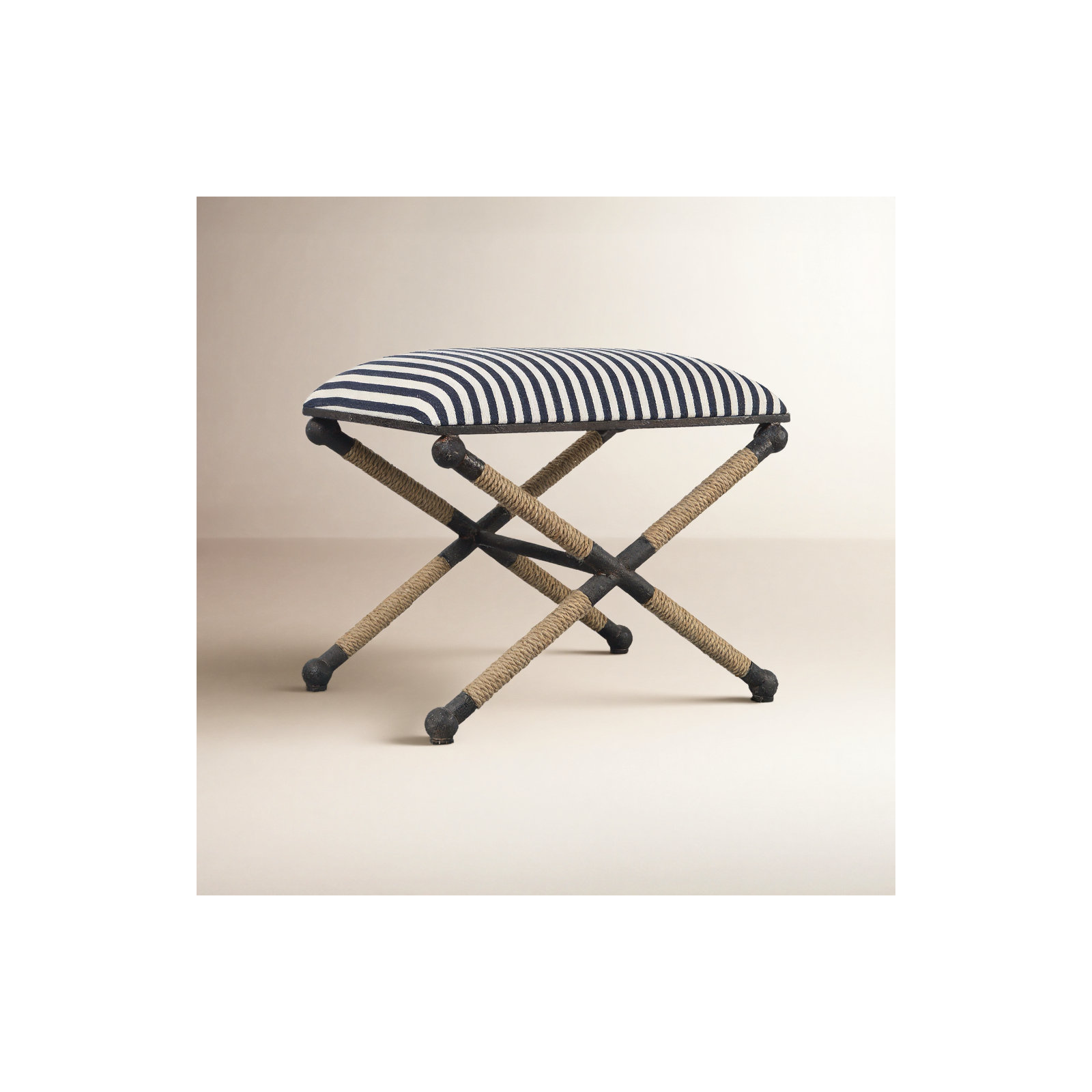 Cherise Accent Stool, Navy/White/Brown