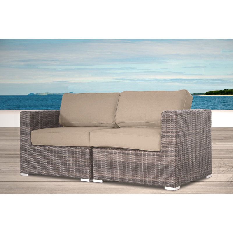 Arreola Fully Assembled 66" Wide Outdoor Wicker Loveseat with Cushions, Gray, Gray