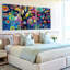 3 pièces, art mural abstrait arbre vibrant avec cercles colorés, art mural trois pièces pour le salon, la chambre à coucher et le bureau, prêt à être accroché-131189568