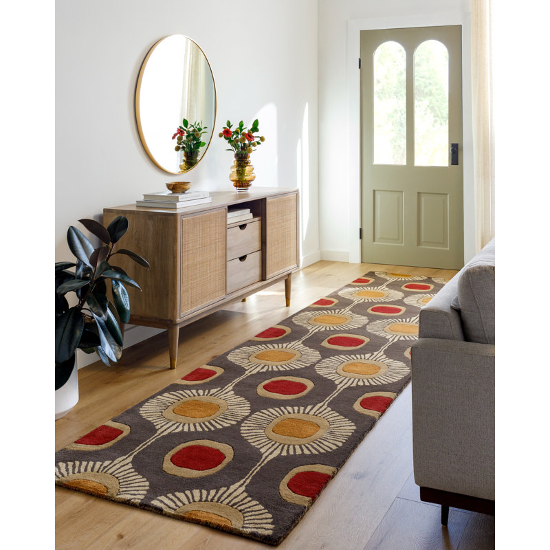 Anly Geometric Hand-Tufted Wool Dark Brown Area Rug, Runner 3' x 12'