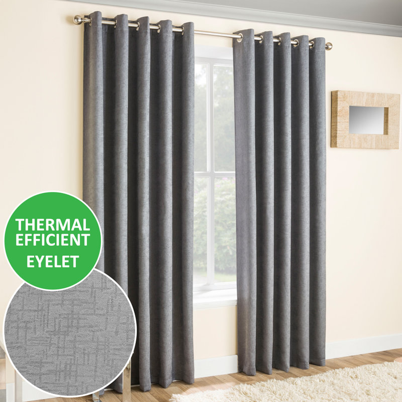 Biller Eyelet Thermal Light Reducing Curtain, 168cm Width x 183cm Drop, Grey