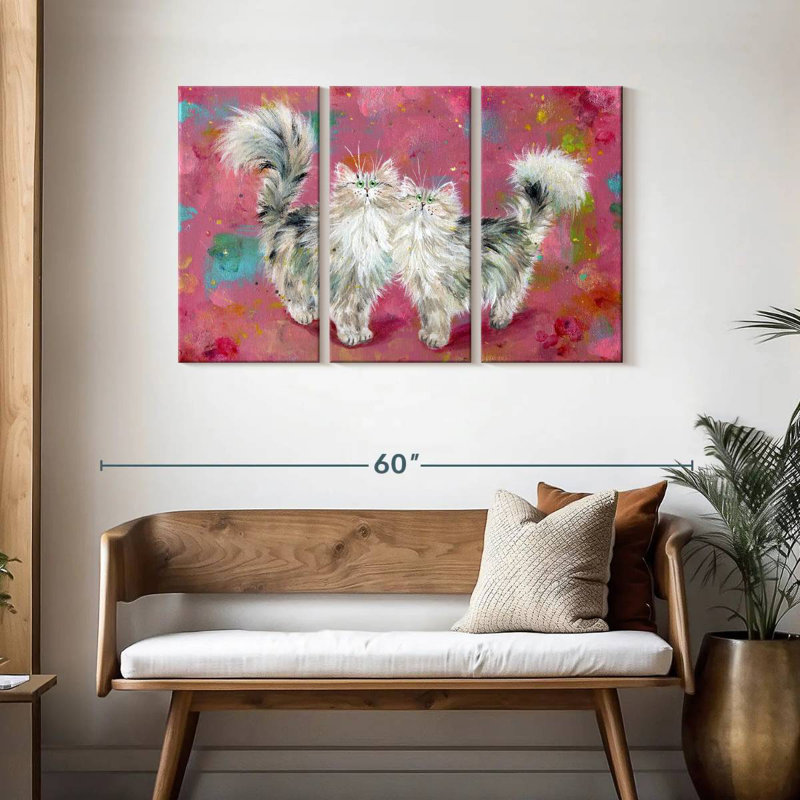 «Brampt Two Tabgies On Blossom» - rose, H 28 po x l 45 po