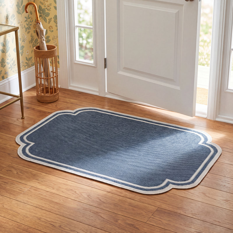 Skiles Machine Woven Rug, Rectangle 9'2" x 12', Navy/Cream