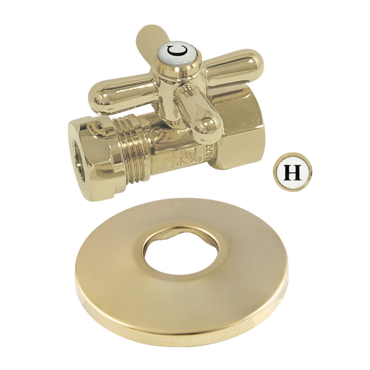 Kingston Brass Vintage 1/2-Inch FIP x 1/2 or 7/16-Inch Slip Joint Quarter-Turn Straight Stop Valve with Flange