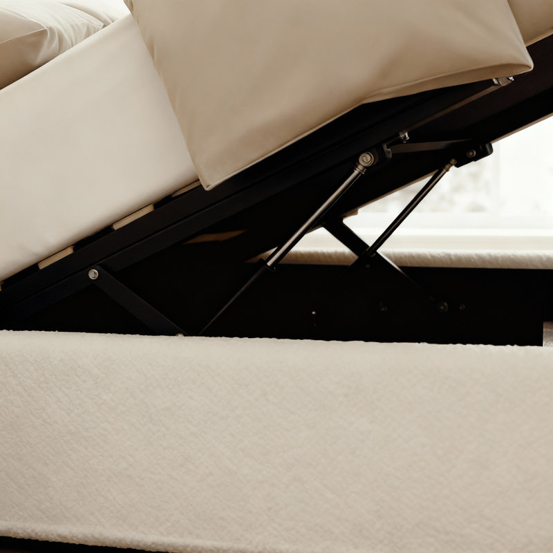 Atiyah Wingback Ottoman Storage Bed, Kingsize (5'), White Boucle