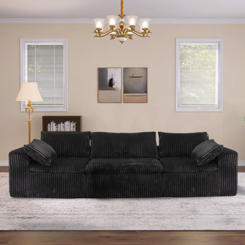Vivianna 118.2 "W Fully Compressed Cloud Sofa, Corduroy Fabric, Deep-Seat Style, Removable Cushions, No Assembly Required
