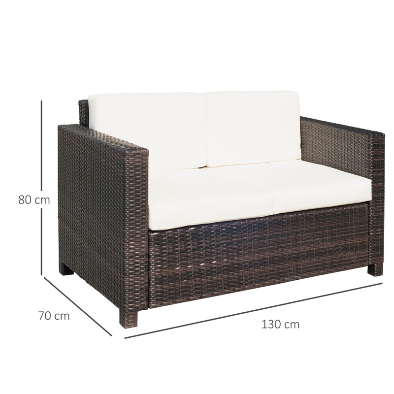 130cm Wide Straight Wicker Loveseat with Cushions, Brown