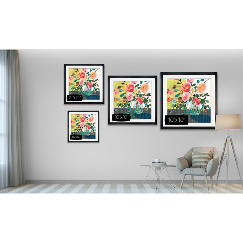 « excentrique bouquet ii », peinture, H 16 po x l 16 po x P 1,5 po, Cadre noir