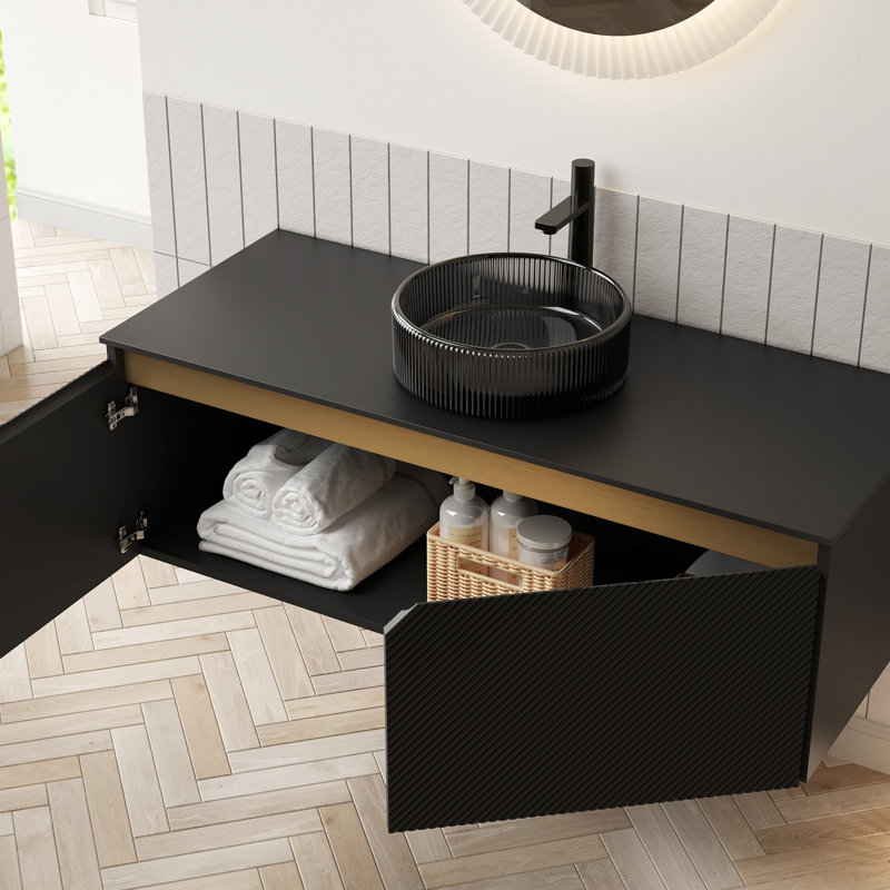 Meuble-lavabo mural pour salle de bain avec lavabo, armoire de rangement flottante murale