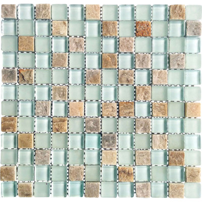 Carreau de mosaïque de verre et d'ardoise de 1 po x 1 po en bleu Mineral