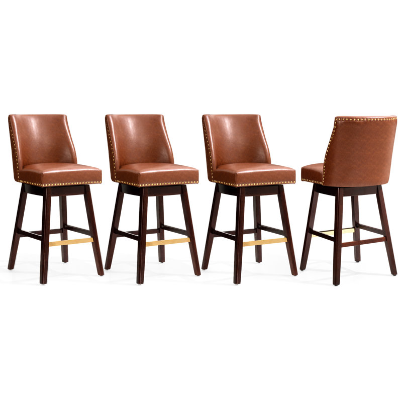 Eriqa Swivel 30.6'' Bar Stool, Brown, Brown Faux Leather