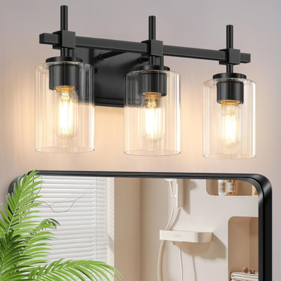 3-Lights Bathroom Vanity Lights with Clear Textured Glass Shades