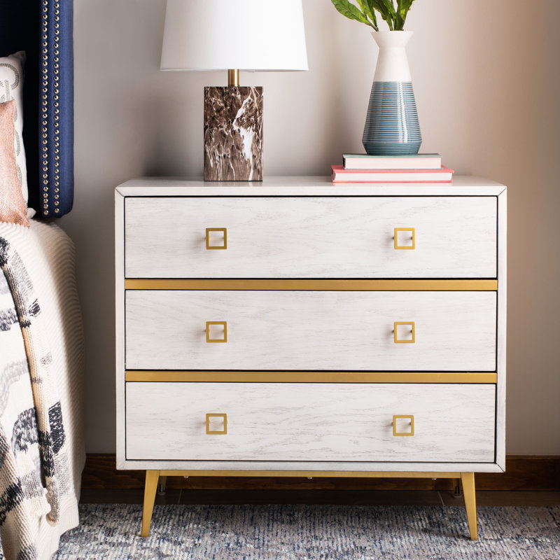 Commode 3 tiroirs Malia, Blanc délavé