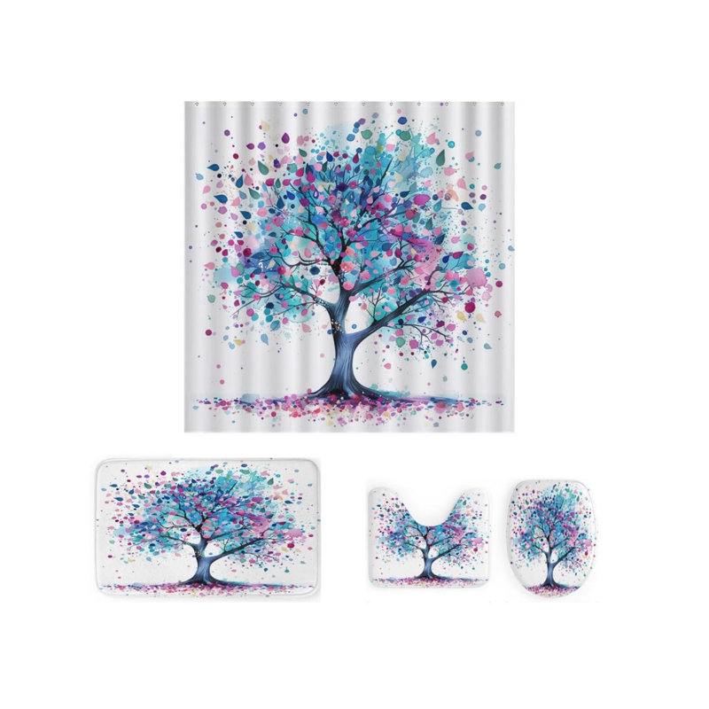 Ensemble de 4 rideaux de douche à motif aquarelle coloré