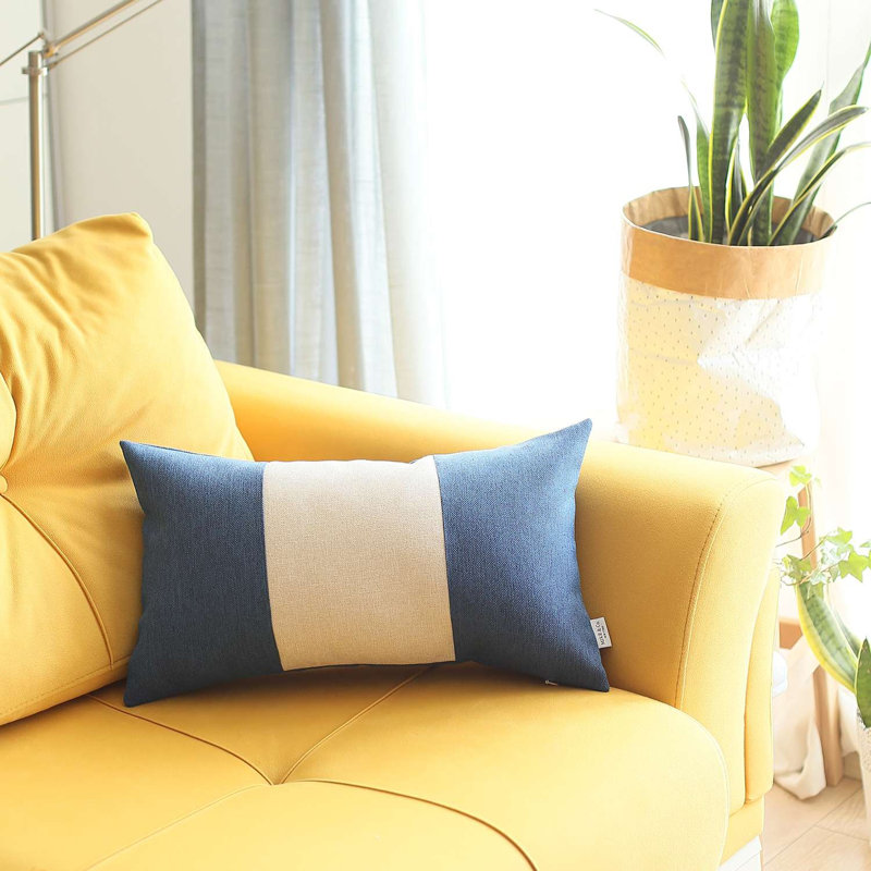 Coussin décoratif à rayures, Bleu/beige, H 12 po x l 20 po, Polyester