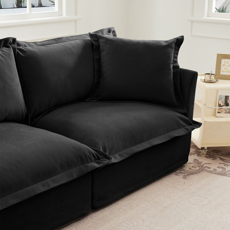 Latitude Run 49" Armchair with 2 Soft Pillows for Shetucket Modular Sectional Living Room set, Black Chenille