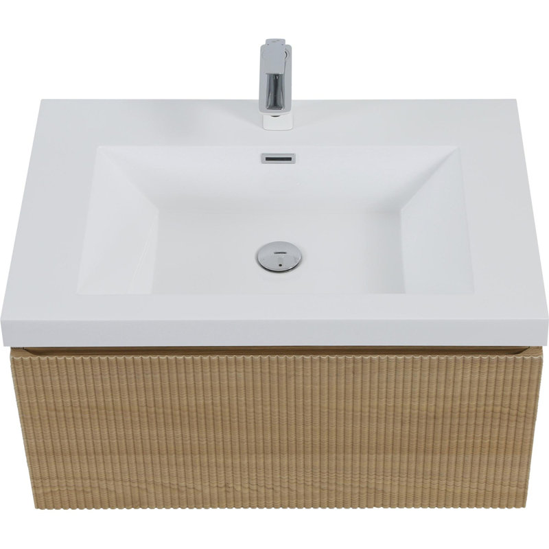 Floating Bathroom Vanity with Sink Combo, Oak Natural Wood, 30", White